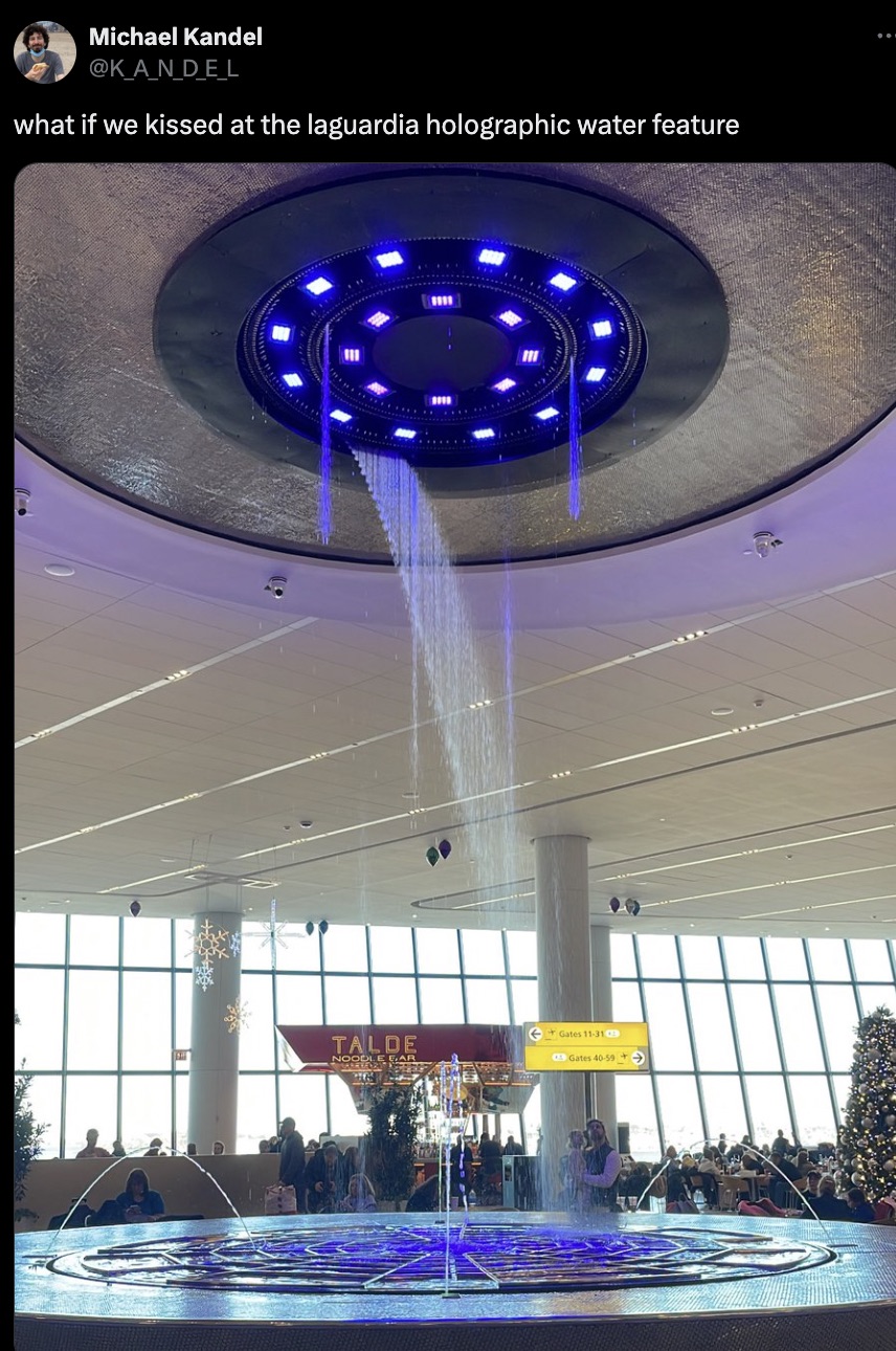 chandelier - Michael Kandel what if we kissed at the laguardia holographic water feature Gates 1131 Talde Noodle Ear Gates 4059